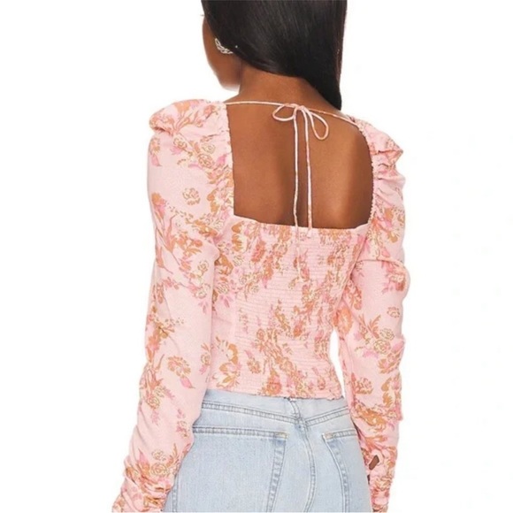 NWT FREE PEOPLE Hilary printed top size M pink longsleeve shirt boho floral - Picture 6 of 9